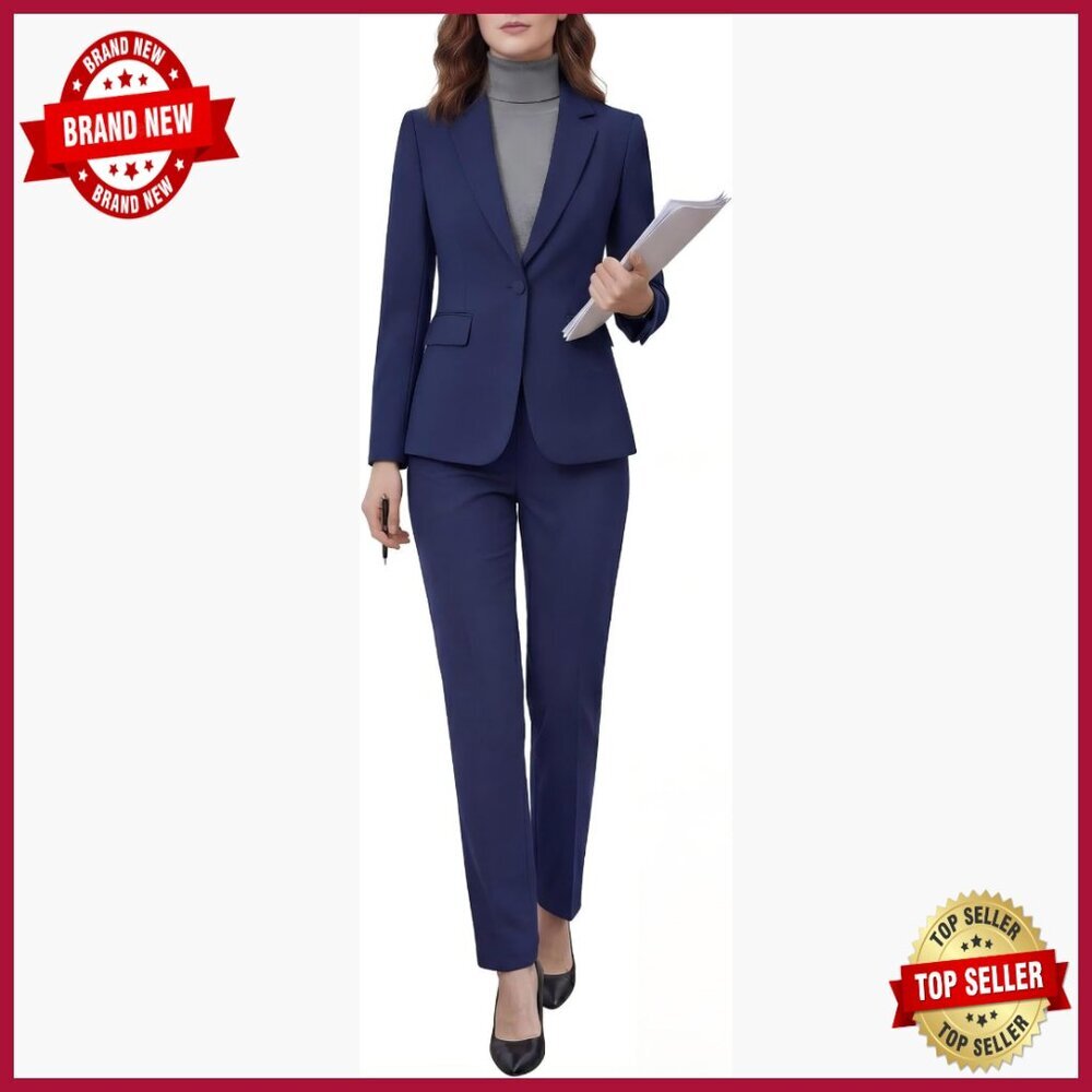 Wrinkle-Free 2-Piece Pantsuit Blazer Set Professional Work Office Outfit